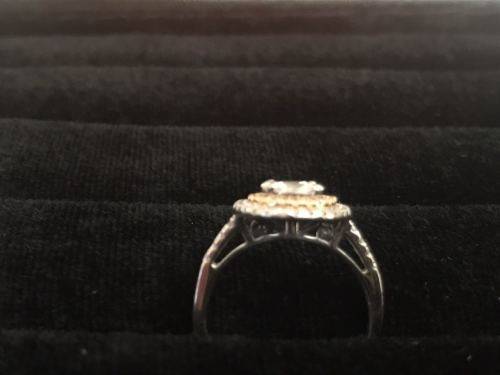 Illusion set two tone gold double halo diamond ring