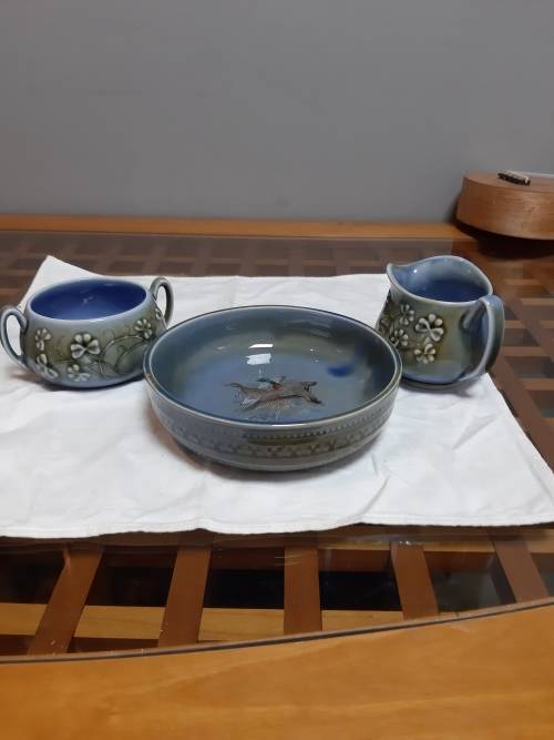 Porcelain milk jug, sugar bowl and cereal bowl - made in Ireland