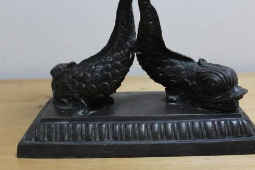 Bronze carved artwork candle holder mounted on marble