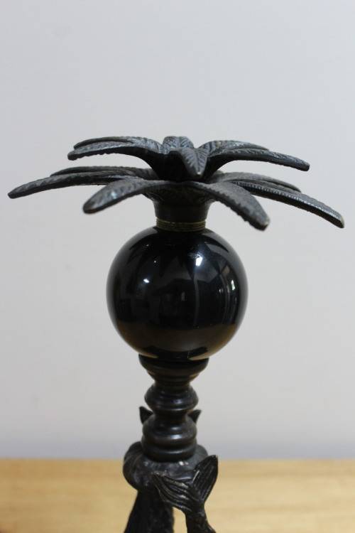 Bronze carved artwork candle holder mounted on marble