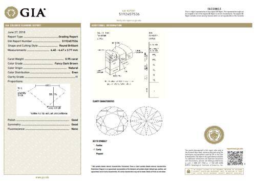 0.95 carat Round Brilliant Diamond Fancy Dark Brown I1 - c/w GIA certificate