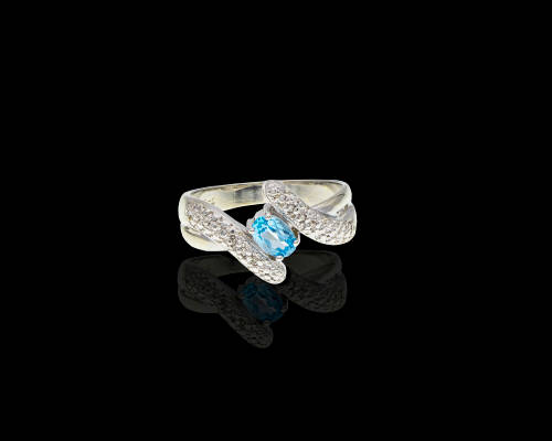 9kt, (4.5grams) White Gold, Blue Topaz and Diamond Ring