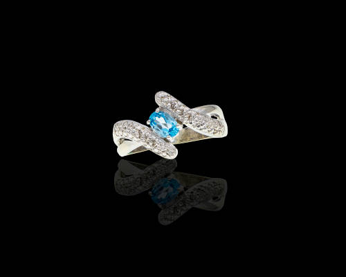 9kt, (4.5grams) White Gold, Blue Topaz and Diamond Ring