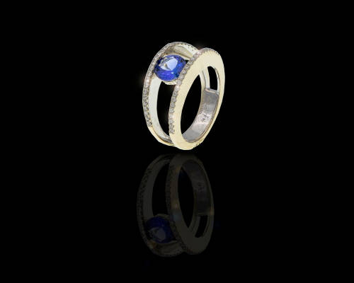 8.3 grams 18 carat White Gold Shimasky Tanzanite and Diamond  Ring