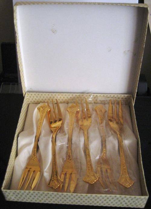 Eetrite 24 carat Gold plated Cake Forks - box of 6