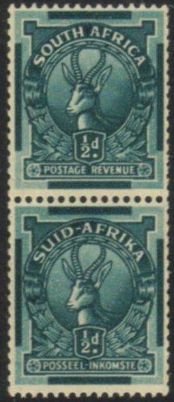 South Africa - 1943 Coils 1/2d Pair MH SACC 104