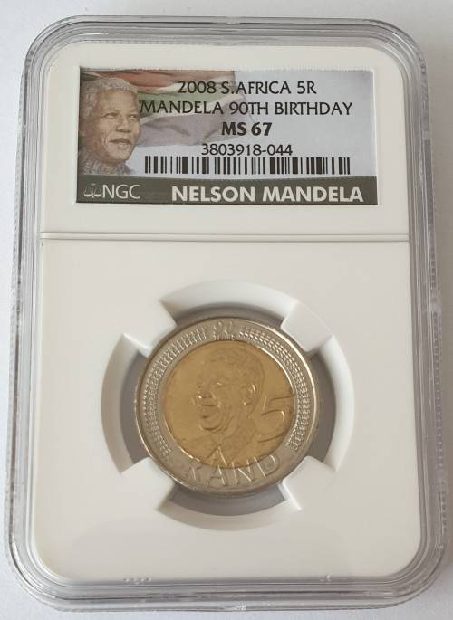 2008 SA Bi-Metal R5 Mandela 90th Birthday - graded NGC MS67