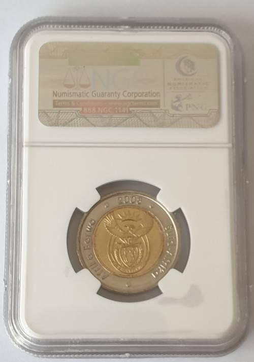 2008 SA Bi-Metal R5 Mandela 90th Birthday - graded NGC MS67