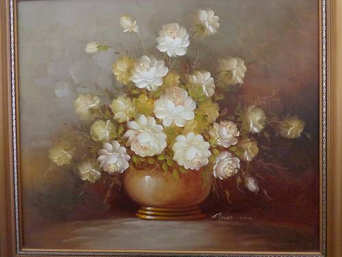 ROBERT COX ROSES IN VASE..FRAMED 690 X 590 MM