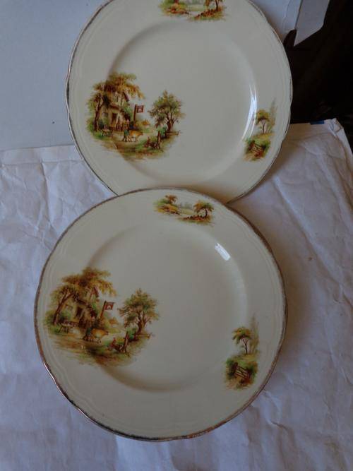 6 X ALFRED MEAKIN PORCELIN SIDE PLATES 180MM ,,THE INN,,