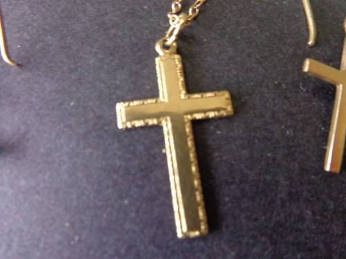 GOLD CROSS NECLACE + EARRING SET.SEE SCANS READ ON..