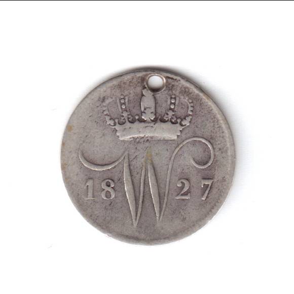 Netherlands 1827b silver 10 cents, holed - CRAZY WEDNESDAY