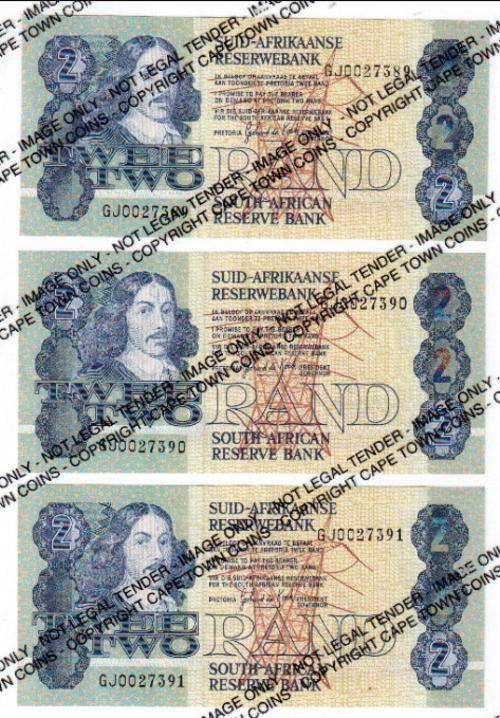 Lot of 3 consecutive GPC de Kock 3rd issue R2 banknotes - as per scan