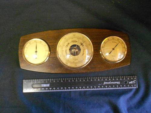 Barometer and temperature meter on wooden plaque - as per scan