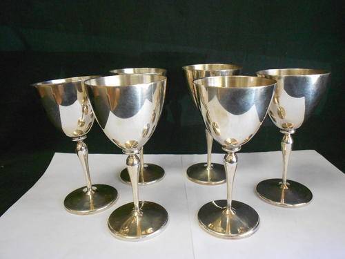Set of 6 Silver plated wine glasses, 165mm high - as per scan