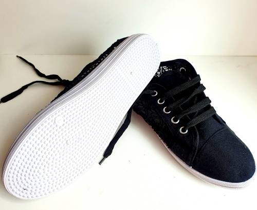 White Casual Ladies Canvas Sneaker Shoes with Lace - Size 6 or 8 Only (WHITE)