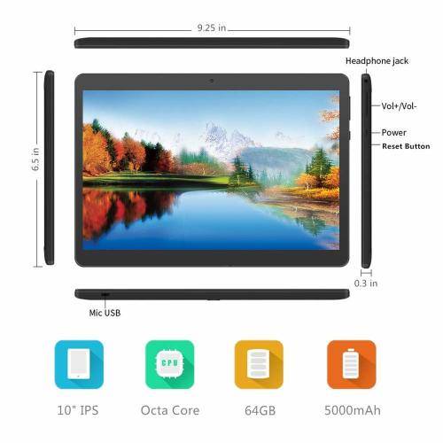 BeyondTab Android Tablet with SIM Card Slot 10 inch -10.1" IPS Screen Octa Core 4GB RAM 64G