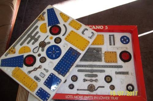 Meccano Set 5 Blue/Yellow 1970's.Manuals 1- 2-3-4-5, Huge Kit 395 Parts