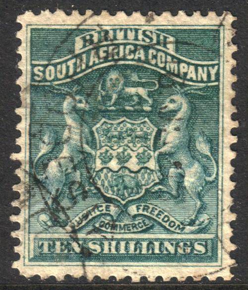 BSAC / Rhodesia : SG9 10/- Deep Green VFU