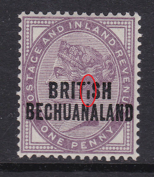 British Bechuanaland SG33(?) 1d Lilac - Variety(?) "BRITiSH" for "BRITISH" MM