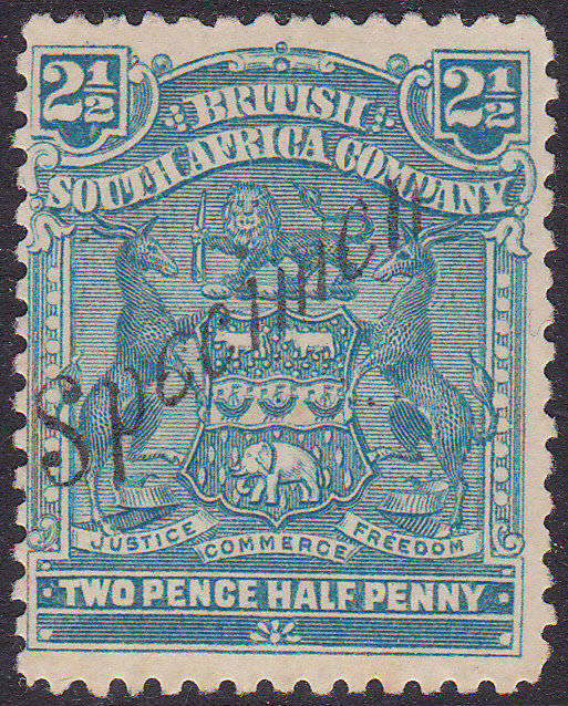 B.S.A.C/Rhodesia SG80s/SACC72s 2 1/2d DULL BLUE SPECIMEN LMM