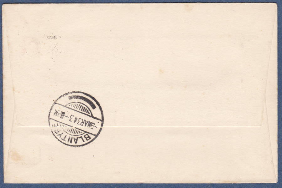 Souhern Rhodesia 1934 Entire to Blantyre, Nyasaland - London -SALISBUY CDS - FIRST OFFICIAL AIR MAIL