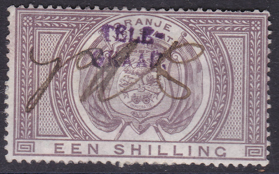 OFS - TELE-GRAAF  OVERPRINT IN PURPLE  ON 1/- PURPLE-BROWN - VFU