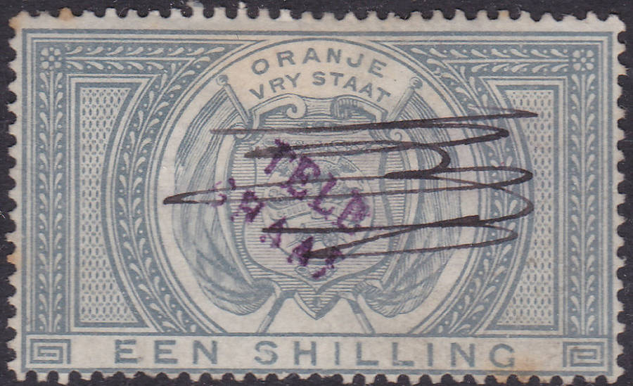 OFS - TELE-GRAAF  OVERPRINT IN PURPLE  ON 1/- PEARL-GREY - VFU