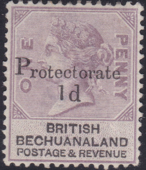 BECHUANALAND 1888 SACC39a(SG41a) 1d ON 1d LILAC and BLACK WITH SMALL FIGURE ``1`` CV R8000