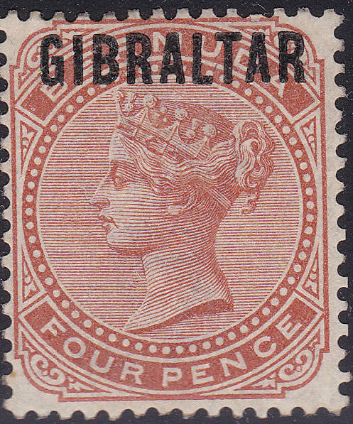 GIBRALTAR 1889 SG5 4d ORANGE-BROWN LMM CV £190(2017)