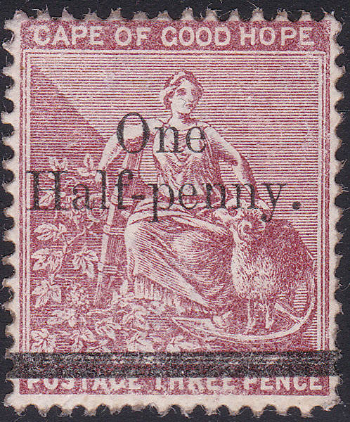 Cape of Good Hope 1858 SACC42 ½d ON 3d DEEP CLARET  - MM - CV R1200