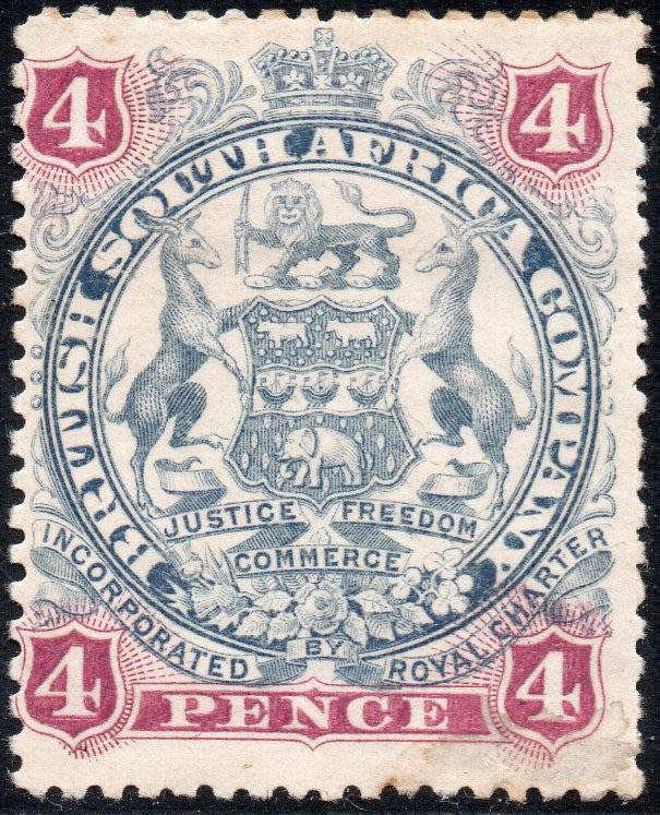 BSAC/Rhodesia : 1897 SG70 4d Ultramarine & Claret MM £32(2017)