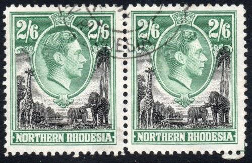 Northern Rhodesia SG41 2s6d Black and Green - Superb Used Pair CV £15+(2017)