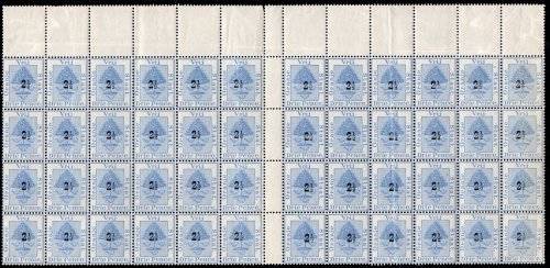 OFS 1896 SACC46 2½d od 3d ULTRAMARINE GUTTER SHEET OF 48 - SCARCE - UM - CV R8640