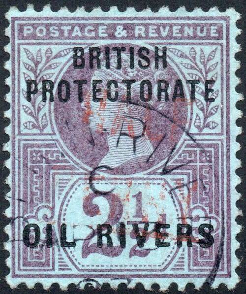 OIL RIVERS 1893 : SG19 ½d on 2½d (Verm.) O/P TYPE 3 VFU CV £325 (2017)