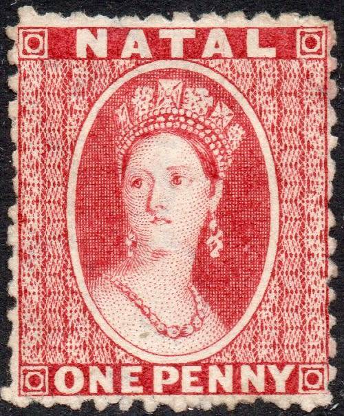 NATAL 1863-5 SACC18a 1d BRIGHT RED W/M CC REVERSED - MM - CV R4000