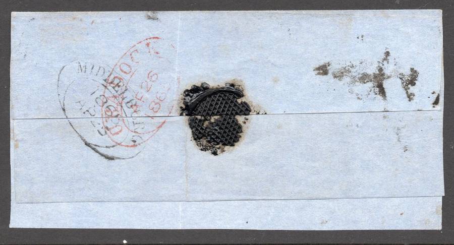 CAPE OF GOOD HOPE 1865 - COVER FRONT/LARGE PIECE WITH 4d STEEL BLUE(SACC15c) - SEE BELOW