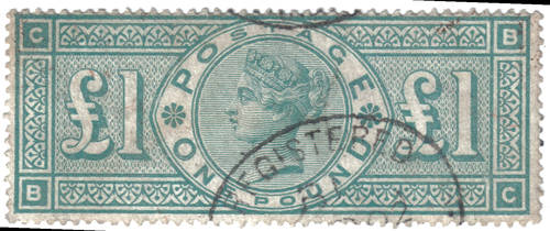 SG 212 One Pound Green VFU Lightly Cancelled CV GBP700