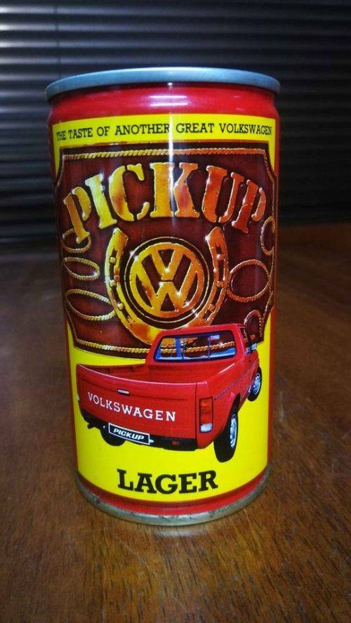 Vintage Volkswagen Bakkie and Lion Lager Promo Can. Bilingual on all sides..