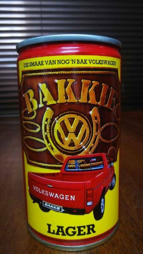 Vintage Volkswagen Bakkie and Lion Lager Promo Can. Bilingual on all sides..