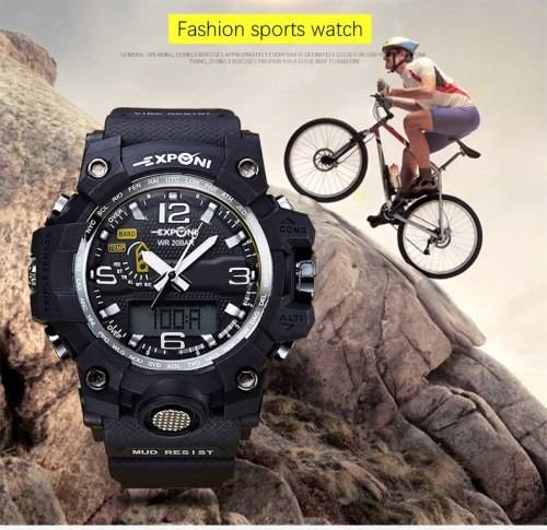 Multifunctional Digital Analog Shock Resistant Sports Watch Style- Black