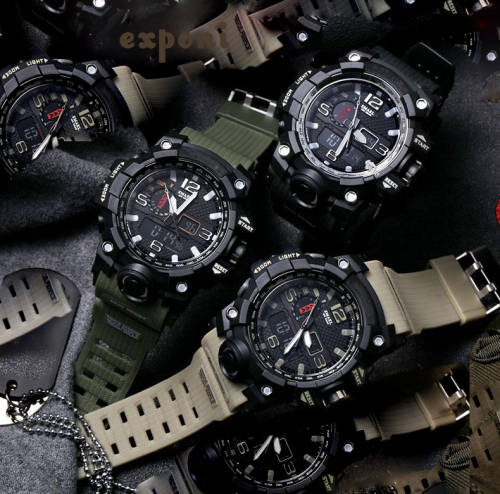 Multifunctional Digital Analog Shock Resistant Sports Watch Style- Black