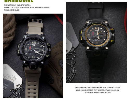 Multifunctional Digital Analog Shock Resistant Sports Watch Style- Black