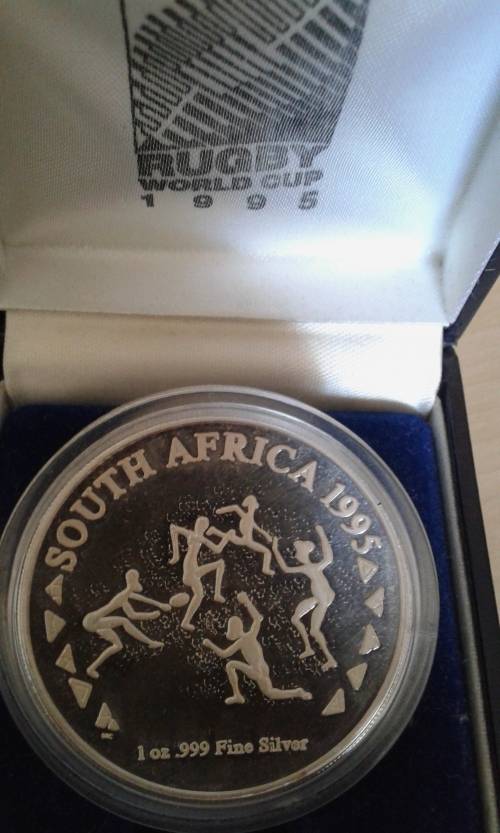 1995 RUGBY WORLD CUP SOUTH AFRICA 1 Oz  PURE SILVER MEDALLION