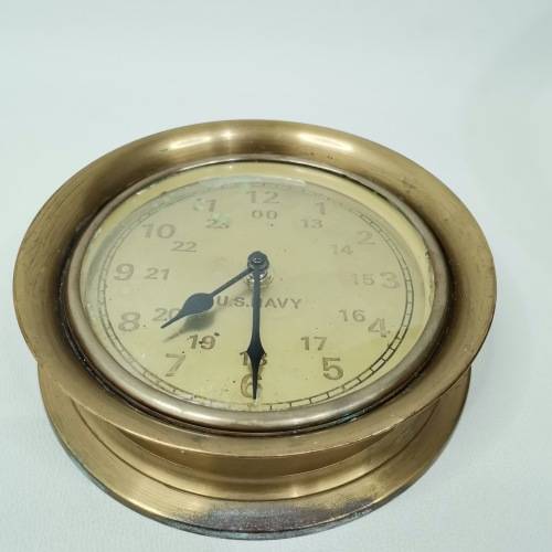 RARE VINTAGE US NAVY BRASS CLOCK 22CM TALL!!!