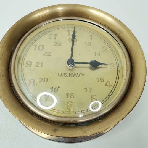 RARE VINTAGE US NAVY BRASS CLOCK 22CM TALL!!!