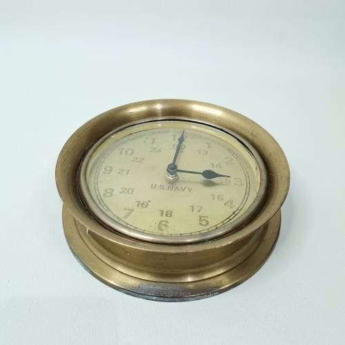 RARE VINTAGE US NAVY BRASS CLOCK 22CM TALL!!!