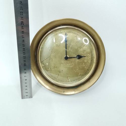 RARE VINTAGE US NAVY BRASS CLOCK 22CM TALL!!!