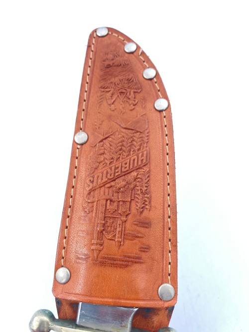 RARE VINTAGE GERMAN HUBERTUS ROSTFREI SOLINGEN FIXED BLADE STAG KNIFE WITH LEATHER SHEATH !!!!!