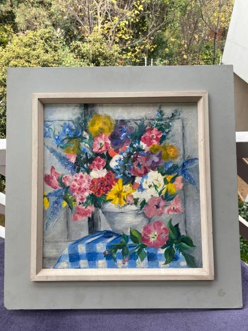 OIL ON BOARD BEAUTIFULL STILL LIFE PAINTING SIZE 56CM X 54CM!!!